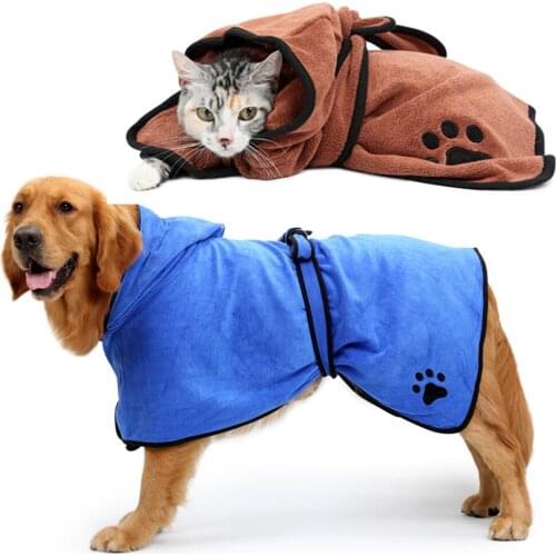 Dog Bathrobe Soft Super Absorbent Luxuriously 100% Microfiber Dog Drying Towel Robe with Hood Belt for Large Medium Small Dogs