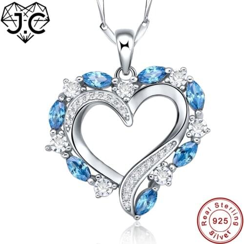 J.C Female Marquise Cut Blue & White Topaz Solid 925 Sterling Silver Necklace Fine Jewelry for Women Brilliant Anniversary