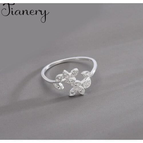 JIANERY Bohemian Vintage Silver Color Crystal Leaf Rings For Women Open Finger Rings Girls Christmas Gifts
