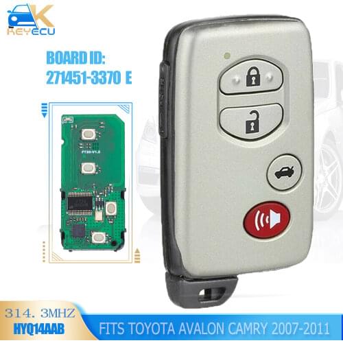 KEYECU Prox Smart Key Fob 4 Button 314.3/312/315/433MHz for Toyota Corolla Camry Avalon 2008-2012 FCC: HYQ14AAB ID: 3370