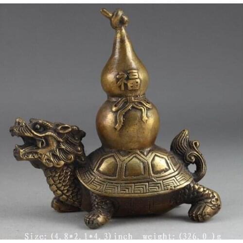 Collecting OLD copper Elaborate Old crafts Brass Elaborate Handwork Copper Dragon & Tortoise Gourd Exorcism Auspicious Statue