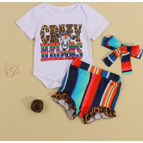 FOCUSNORM Newborn Baby Girls Boys Cute Clothes Sets 3pcs Animal Floral Printed Short Sleeve Romper Striped Shorts Headband