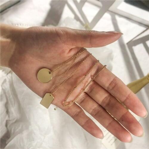 Hot Sale Multi Layered Square Round Pendant Necklace For Women Steampunk Long Chain Collar Necklace Couple Gift Jewelry