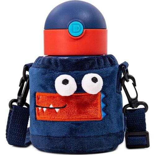 Kawaii Water Bottle Cartoon Plush Cup Set Temperature-sensitive Leak-proof Straw for Students Portable Fall-resistant Cute Mug