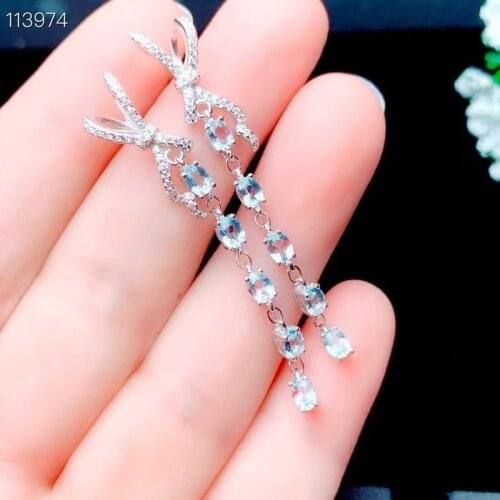 Fashion Square Tassels S925 Silver Natural Light Blue Aquamarine Drop Earrings Natural Blue Topaz Women Party Gift Jewelry 3*4mm