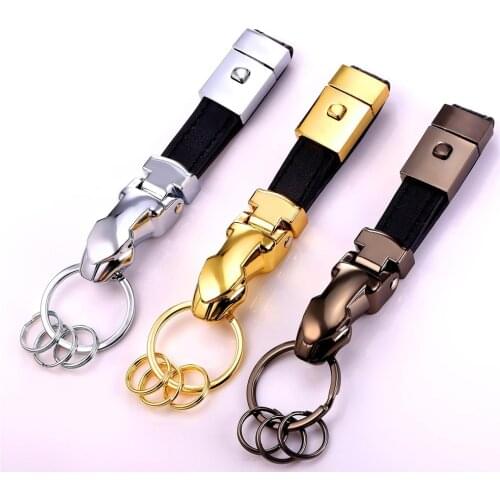 2016 Men Key Chain Leather Car Key Rings Gold/Black Gun Plated With Gift Box Leopard Style Gift For Men K2291Y