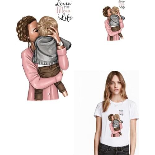 Mom&Boy Thermal Sticker On T-shirt DIY A-levels Iron On Transfer For Parent-child Clothing Lovely Design Patch Decor On Clothes
