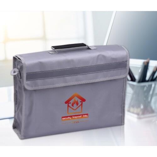 Fireproof Document Bag Large Size Fire Water Resistant Money Bag Safety Box Zipper Closure with Shoulder Strap Storage Bag Pouch