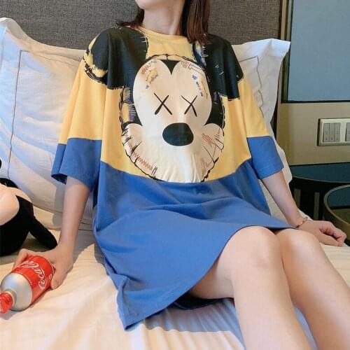 Dress Women Cartoon Mickey Print Autumn Pajama Loose Dresses Vintage Fall Maxi Clothes Casual Woman Plus Size Clothing Nightdres