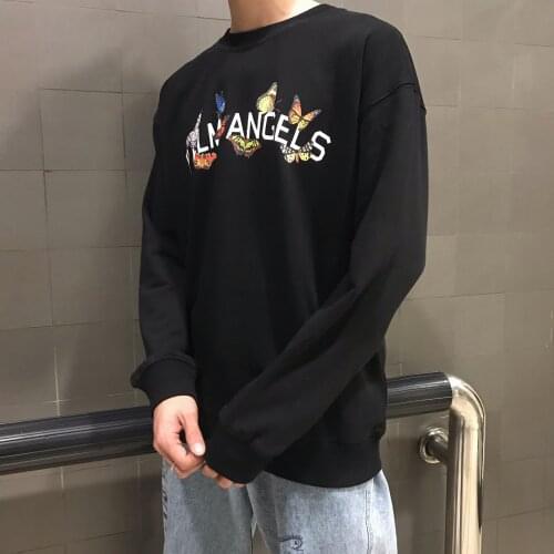 Palm Angels butterfly letters men and women with the same casual wild loose pullover round neck long sleeve T-shirt 51546165