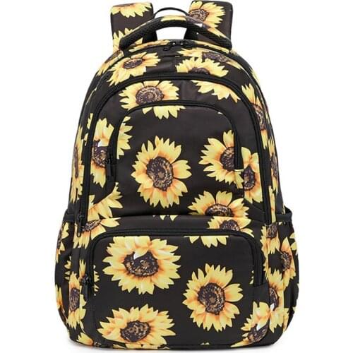 Women Oxford Backpack Outdoor Large Capacity Sunflower Pattern Backpack For Grils With Reflective Strip On The Shoulder Strap