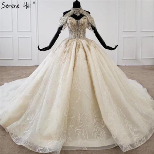 Champagne Sexy Luxury Sparkle Wedding Dresses 2020 High-end Beading Sequins Bridal Gowns HX0077 Custom Made