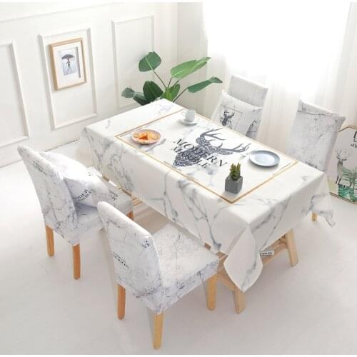 Waterproof Cotton Linen Tablecloth + 6Pcs Chair Covers Set Wedding Dining Decor Thick Rectangular Table Cloth