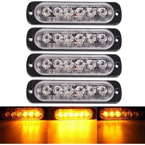 Universal 6 LED 12 - 24V 18W Slim Amber Motor Turn Running Lights Flash Light Bar Car Vehicle Emergency Warning Strobe Lamp