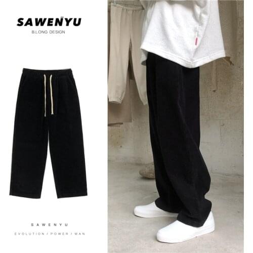 Corduroy pants mens spring and autumn straight tube wide leg overalls 2021