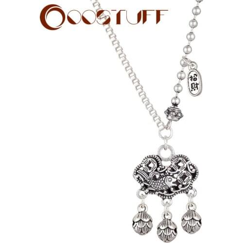 Vintage Silver Color Lock Long Necklace Antique Suspension Female Simple Jewelry For Women Neck Decoration Accessories Wholesale