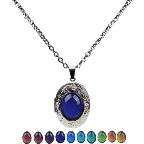 Vintage Court Gem Temperature-Sensitive Color-Changing Pendant Necklace O-Type Chain with Stainless Steel chains for jewelry