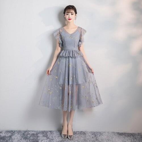 Real Shot High Quality Fashion Gauze Illusion Cocktail Dresses Prom Party Dresses Formal Banquet Women Ladies Summer Dress 9079