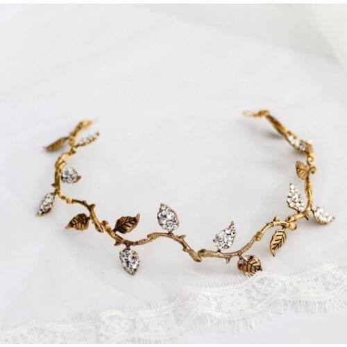 Antique Gold Branch Women Tiara Headband Handmade Bridal Hair Vine Crystal Wedding Accessories Hair Piece