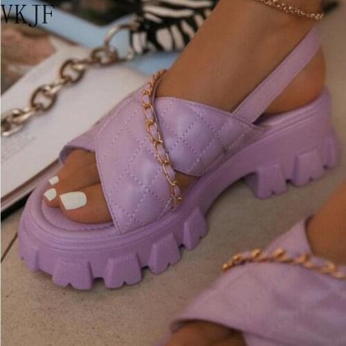 Large Size Women Shoes 2021 Women New Chain Diamond Ladys Platform Sandals Wear All-match Fashion Sandals