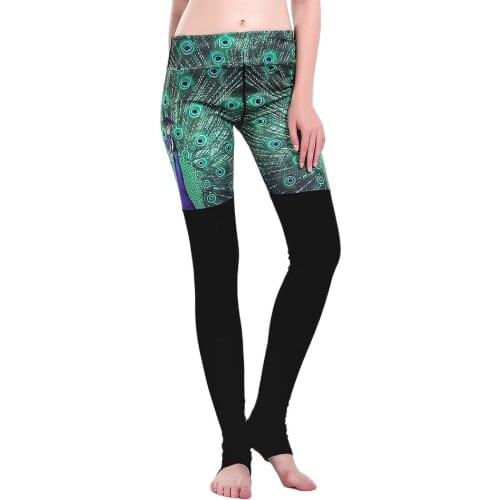 Hot New 3d Peacock Green Yoga Fitness Leggings Women Spliced Running Pants S To 3xl Black Green Fitness Sports Pants 3 Patterns