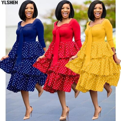 African Print Dresses for Women Dashiki Polk Dot Patchwork African Clothes Plus Size Vestidos Africa Cake Dress Christmas Robe