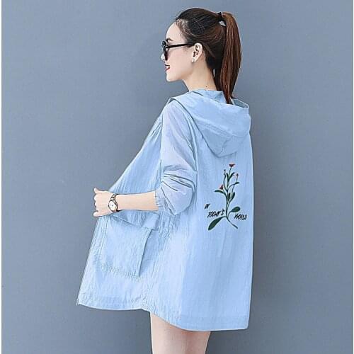 Coat Women Plus Size 6XL Embroidered Sun Protection Clothing Femme Anti-Ultraviolet Summer 2021 New Mid-Length Jacket Female