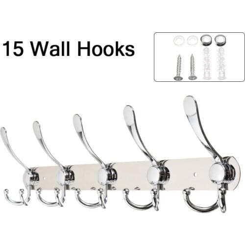 1 pcs 45cm Stainless Steel Chrome Coat Rack 15 Hooks Coat Clothes Door Holder Rack Hook Wall Hanger Hooks