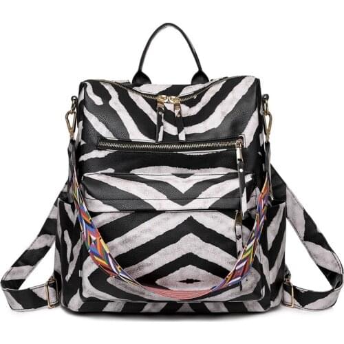 10 Pcs Zebra-Stripe Faux Leather Guitar Strap Backpacks Cowhide PU Multi-function Travel Bags For Women