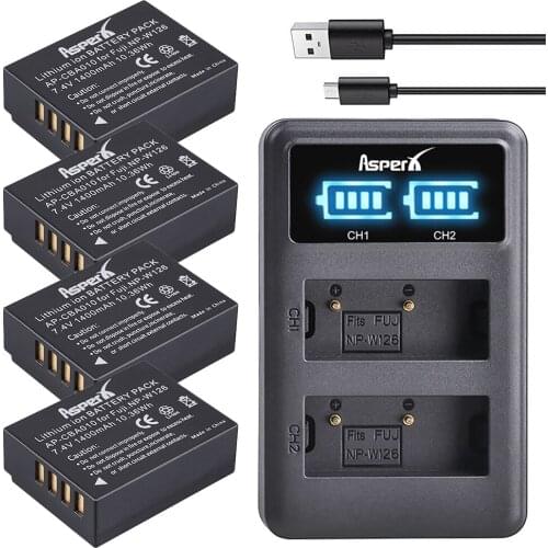 4Pcs 1400mAh NP-W126 NP W126 NP-W126S W126S Batteries +LED Dual Charger for Fuji X-Pro1 XPro1 X-T1 XT1 HS30EXR HS33EXR X PRO1