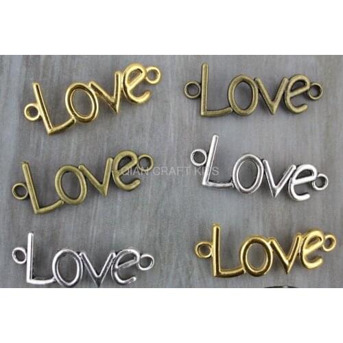 50pcs large mix color bronze,gold,silver,love connectors charms zinc alloy pendant 40X16mm lead and nickle free