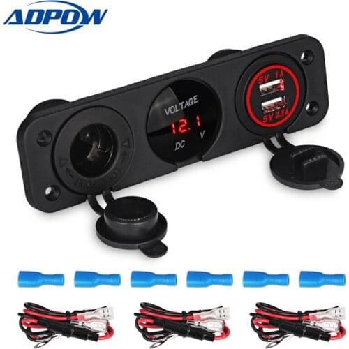 ADPOW 3.1A Dual USB Power Adapter Car Charger 12V LED Digital Voltmeter Auto Cigarette Lighter Splitter Socket