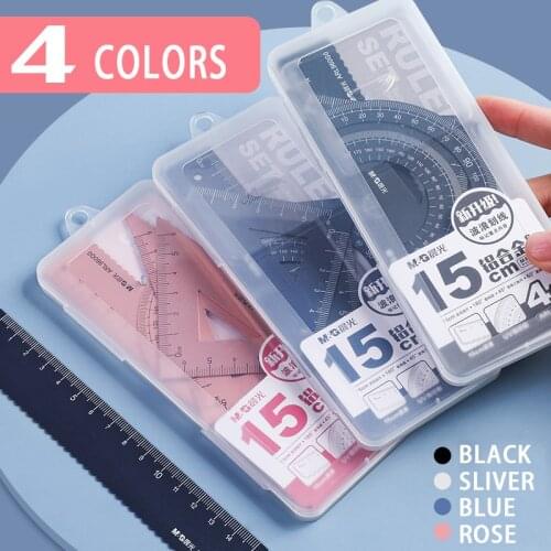 4Pcs/Set M&G Aluminium Ruler Set Metal/Plastic/Soft Geometry Maths Drawing Compass Stationery Rulers Mathematical for School