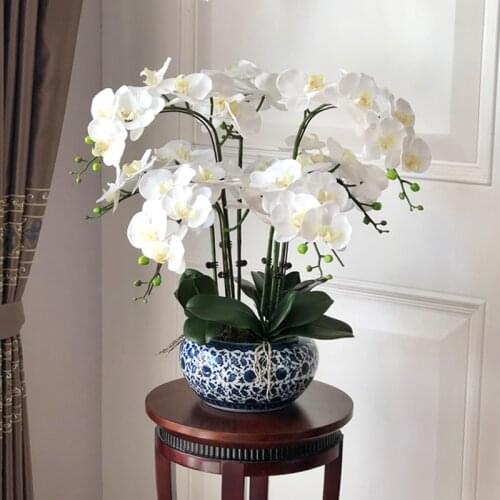 Big Artificial Orchids PU Real Touch Hand Set Artificial Glass Large Artificial Flower Arrangement No Vase Home Decoration