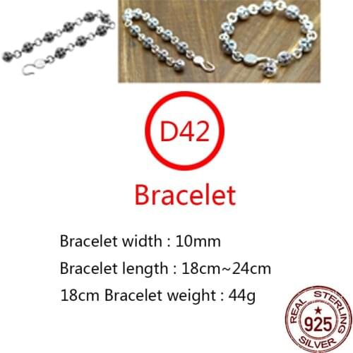 D42 S925 sterling silver bracelet couple personality retro punk hip-hop style cross round beads simple shape birthday gift
