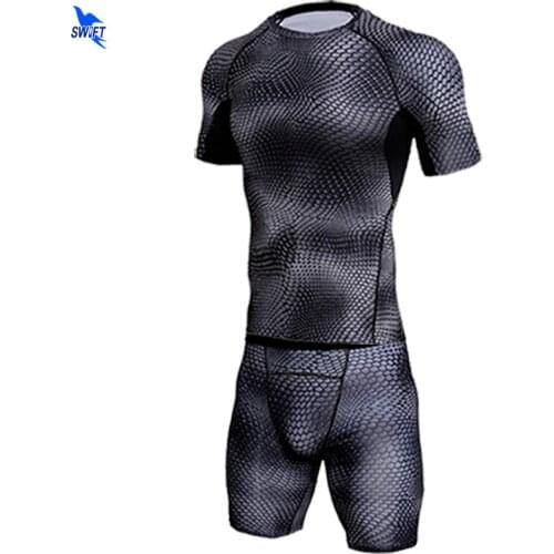 Quick Dry Compression Mens Sport Suits 2pcs Short Sleeve Shirt+Shorts/Pants Running Set Training Gym Fitness Tracksuits Clothing