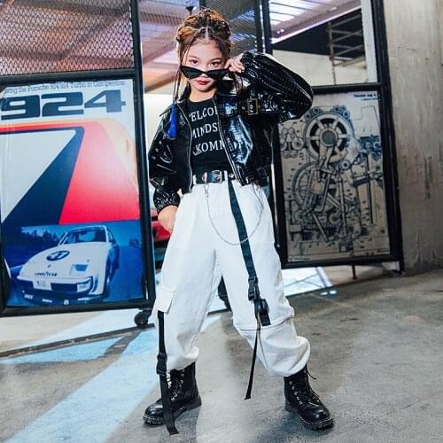 Kids Girls Dance Hip Hop Jazz Stage Fashion Show Clothing Costumes Children Streetwear Sets Leather Short Jacket Vest Pant