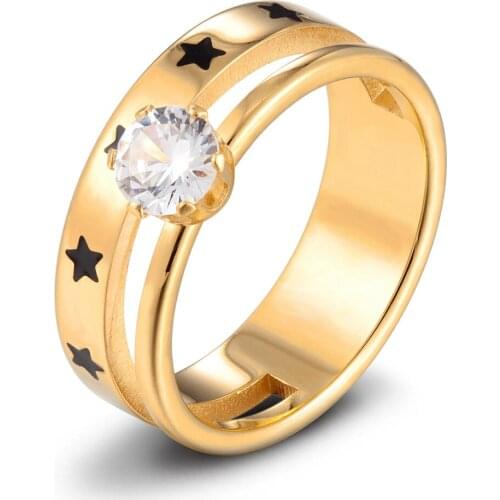 Double Fixed Accessories Cubic Zirconia Combination Stainless Steel Ring Ladies Jewelry Star Pattern Beautiful Woman Gift