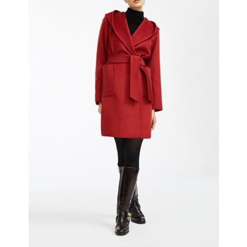 Elegant Solid Long Women Wool Coat Slim Long Autumn Winter Jacket Warm Black Red Pockets Vintage Cashmere Coat Female Outerwear