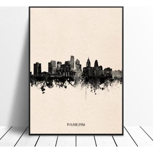 Philadelphia City Black ink Abstract Canvas Painting Wall Art Pictures Prints Home Decor Wall Poster Decoration For Living Room