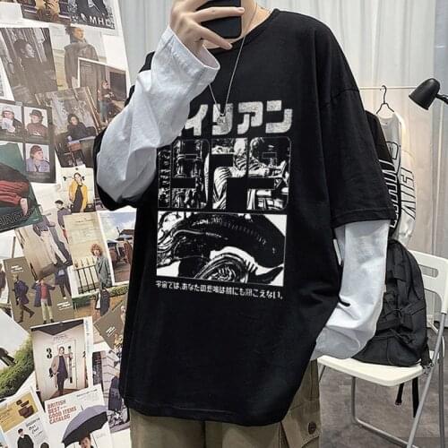 New Harajuku Gothic Men/Women Tshirt Alien Movie Print Fake two Tops & Tees Summer Fashion Casual T Shirt Women Clothing T-shirt