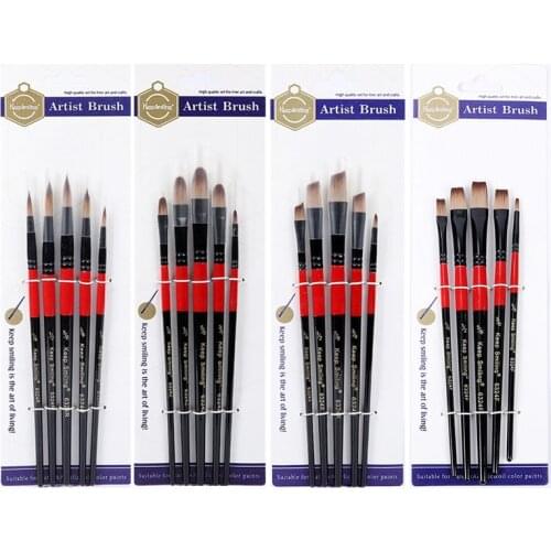 Artist Nylon Paint Brush Professional Watercolor Acrylic Wooden Handle Painting Brushes Art Supplies Stationery 5 Pcs