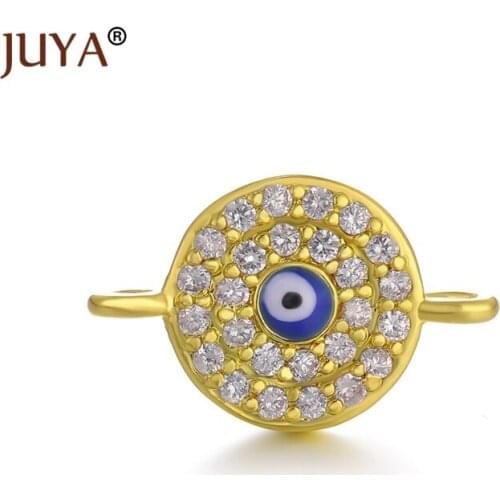 15*10mm Inlaid Zircon Rhinestone Small Blue Turkish Evil Eye Charms Pendants Connectors for Jewelry Making Accessories Findings