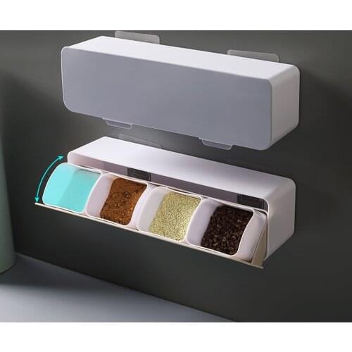 Perforation Free Wall Mounted Spice Box Combination Set Home Salt Sugar Msg Multi Compartment Storage Taste Jar Wholesale 2021
