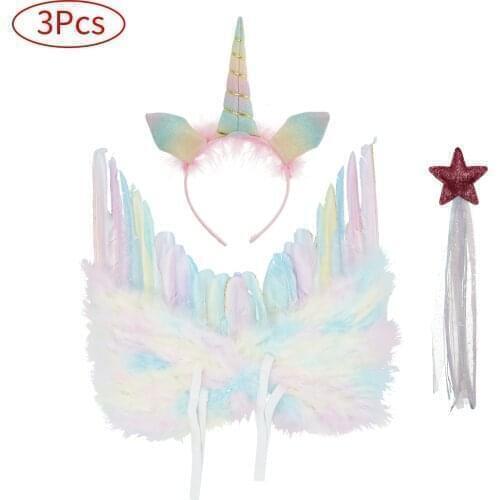 Fairy Wings Dress Up Rainbow Feather Angel Wings Birthday Party Favor Accessory Girls Halloween Fairy Photography Hair Accessori