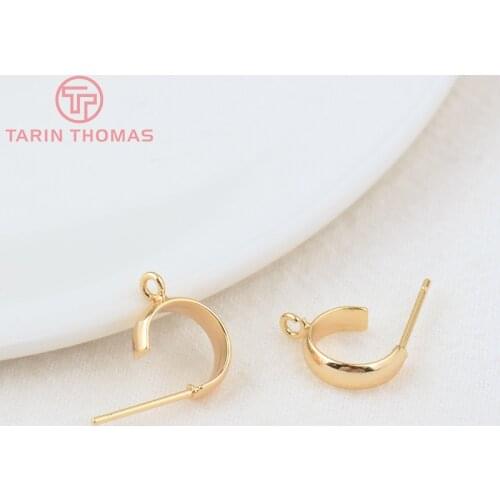 10PCS 10MM 11MM 24K Gold Color Plated Brass Half Circlel Stud Earrings High Quality DIY Jewelry Making Findings