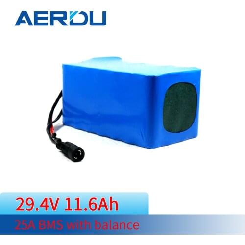 AERDU 25.9V 11.6Ah 7S4P 18650 Li-ion Battery Pack 2900mAh for Electric Scooter Vehicle Bicycle with 25A BMS 14AWG Cable DC5521
