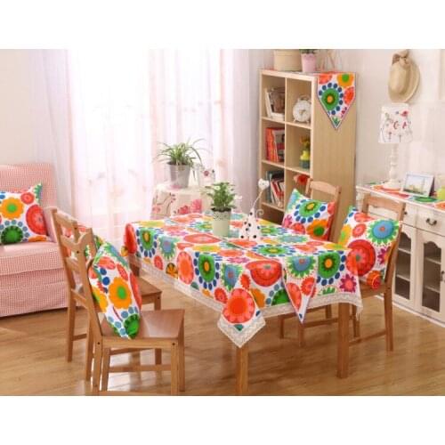 Linen Table Cloth Country Style Flower Print Multifunctional Rectangle Table Cover Tablecloth with Lace Edge