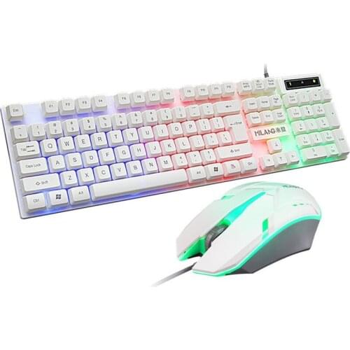 104 Keys Wired Keyboard and Mouse Set Rainbow Backlight USB 1000DPI Gaming Keyboard for Home Office Computer Supplies