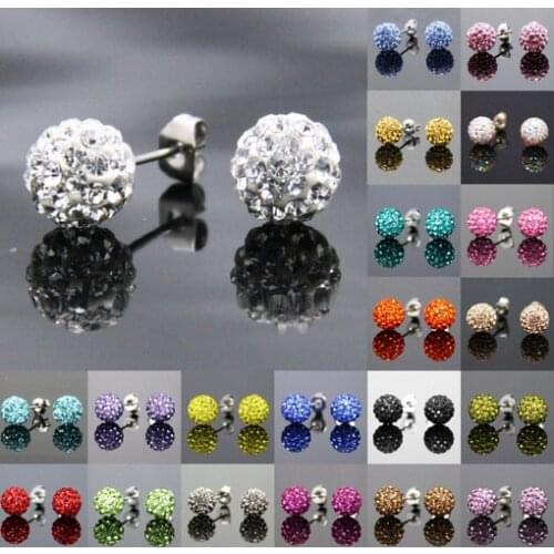 Hr34le 10mm mix 15 random color Crystal Beads fashion Silver Plated Earrings Stud Jewelry